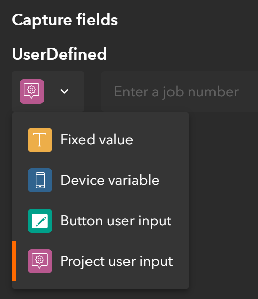 Choose a project user input for a text field.